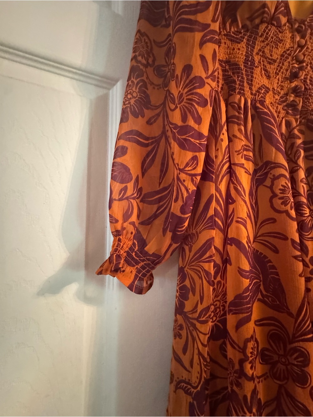 Boho Floral Smocked Maxi Dress - Orange - Picture 2 of 7
